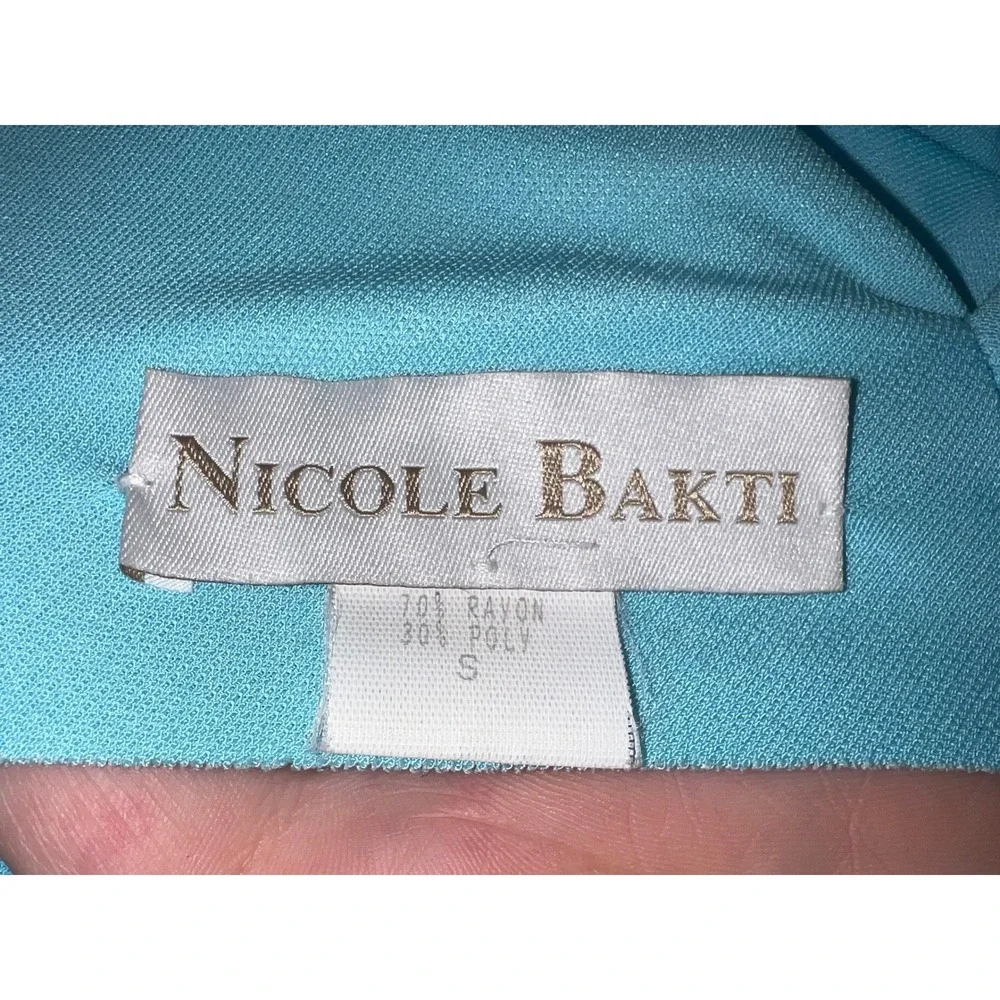Nicole Bakti Turquoise Blue Rhinestone Ruched Formal Prom Gown Dress Womens Sz S - Picture 5 of 12